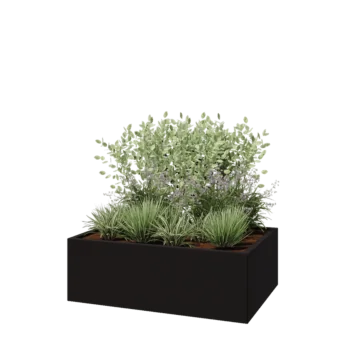 Jardinière en acier - Rectangle - 120 x 80 x 40 cm - RAL9005 mat (noir) - Avec plaque de fond