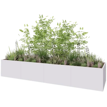 Jardinière XXL en acier - Rectangle - 480 x 120 x 80 cm - RAL9010 mat (blanc) - Avec plaque de fond