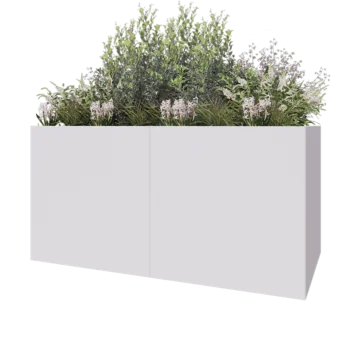 Jardinière XXL en acier - Rectangle - 200 x 100 x 100 cm - RAL9010 mat (blanc) - Avec plaque de fond