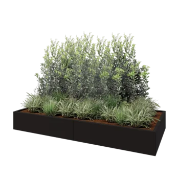 Jardinière XXL en acier - Rectangle - 240 x 100 x 30 cm - RAL9005 mat (noir) - Avec plaque de fond