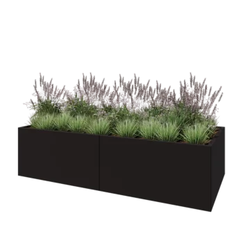Jardinière XXL en acier - Rectangle - 240 x 100 x 60 cm - RAL9005 mat (noir) - Avec plaque de fond