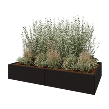 Jardinière XXL en acier - Rectangle - 240 x 120 x 40 cm - RAL9005 mat (noir) - Sanc plaque de fond