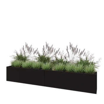Jardinière XXL en acier - Rectangle - 240 x 30 x 40 cm - RAL9005 mat (noir) - Avec plaque de fond