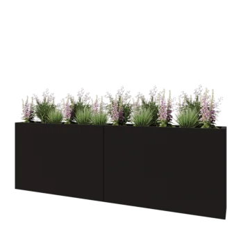 Jardinière XXL en acier - Rectangle - 240 x 30 x 80 cm - RAL9005 mat (noir) - Avec plaque de fond
