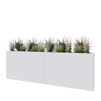 Jardinière XXL en acier - Rectangle - 240 x 30 x 80 cm - RAL9010 mat (blanc) - Avec plaque de fond