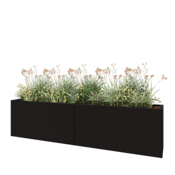Jardinière XXL en acier - Rectangle - 240 x 40 x 60 cm - RAL9005 mat (noir) - Avec plaque de fond