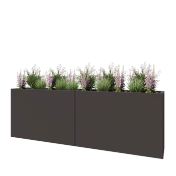 Jardinière XXL en acier - Rectangle - 240 x 40 x 80 cm - RAL7016 mat (gris anthracite) - Avec plaque de fond