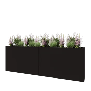 Jardinière XXL en acier - Rectangle - 240 x 40 x 80 cm - RAL9005 mat (noir) - Avec plaque de fond