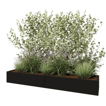 Jardinière XXL en acier - Rectangle - 240 x 50 x 30 cm - RAL9005 mat (noir) - Avec plaque de fond