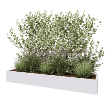 Jardinière XXL en acier - Rectangle - 240 x 50 x 30 cm - RAL9010 mat (blanc) - Avec plaque de fond