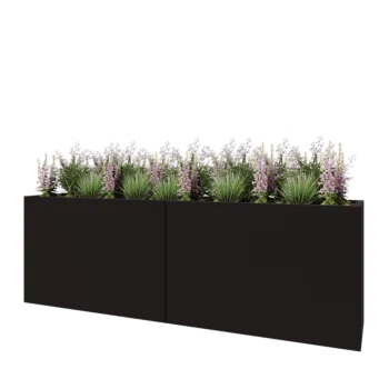 Jardinière XXL en acier - Rectangle - 240 x 50 x 80 cm - RAL9005 mat (noir) - Sanc plaque de fond