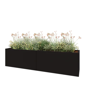 Jardinière XXL en acier - Rectangle - 240 x 60 x 60 cm - RAL9005 mat (noir) - Sanc plaque de fond
