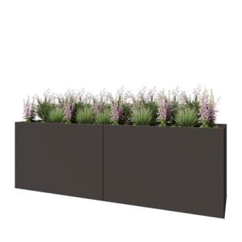 Jardinière XXL en acier - Rectangle - 240 x 60 x 80 cm - RAL7016 mat (gris anthracite) - Avec plaque de fond