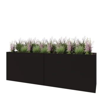 Jardinière XXL en acier - Rectangle - 240 x 60 x 80 cm - RAL9005 mat (noir) - Sanc plaque de fond