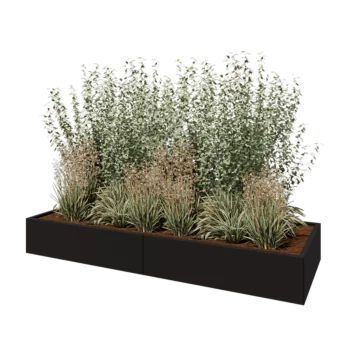 Jardinière XXL en acier - Rectangle - 240 x 80 x 30 cm - RAL9005 mat (noir) - Avec plaque de fond