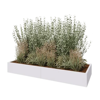 Jardinière XXL en acier - Rectangle - 240 x 80 x 30 cm - RAL9010 mat (blanc) - Avec plaque de fond