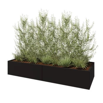 Jardinière XXL en acier - Rectangle - 240 x 80 x 40 cm - RAL9005 mat (noir) - Sanc plaque de fond