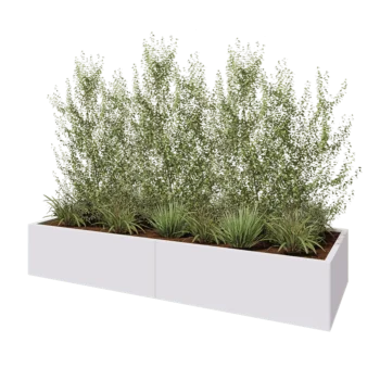 Jardinière XXL en acier - Rectangle - 240 x 80 x 40 cm - RAL9010 mat (blanc) - Avec plaque de fond