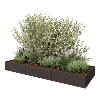 Jardinière XXL en acier - Rectangle - 300 x 100 x 30 cm - RAL7016 mat (gris anthracite) - Avec plaque de fond