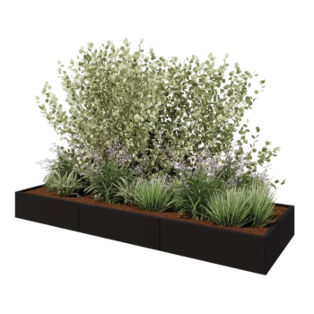 Jardinière XXL en acier - Rectangle - 300 x 100 x 30 cm - RAL9005 mat (noir) - Sanc plaque de fond