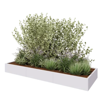 Jardinière XXL en acier - Rectangle - 300 x 100 x 30 cm - RAL9010 mat (blanc) - Sanc plaque de fond