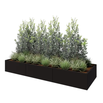 Jardinière XXL en acier - Rectangle - 300 x 100 x 40 cm - RAL9005 mat (noir) - Sanc plaque de fond