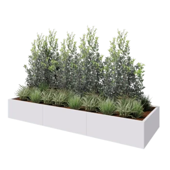 Jardinière XXL en acier - Rectangle - 300 x 100 x 40 cm - RAL9010 mat (blanc) - Sanc plaque de fond