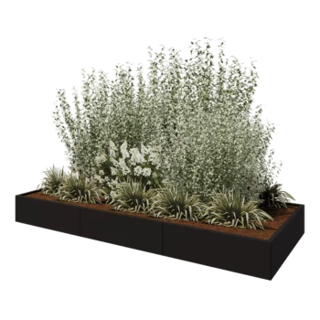 Jardinière XXL en acier - Rectangle - 300 x 120 x 30 cm - RAL9005 mat (noir) - Sanc plaque de fond