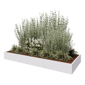 Jardinière XXL en acier - Rectangle - 300 x 120 x 30 cm - RAL9010 mat (blanc) - Sanc plaque de fond
