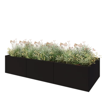 Jardinière XXL en acier - Rectangle - 300 x 120 x 60 cm - RAL9005 mat (noir) - Avec plaque de fond