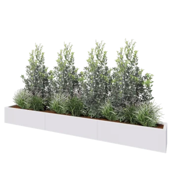 Jardinière XXL en acier - Rectangle - 300 x 30 x 30 cm - RAL9010 mat (blanc) - Avec plaque de fond