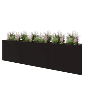 Jardinière XXL en acier - Rectangle - 300 x 30 x 80 cm - RAL9005 mat (noir) - Avec plaque de fond