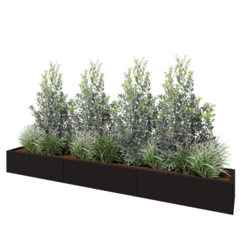 Jardinière XXL en acier - Rectangle - 300 x 40 x 30 cm - RAL9005 mat (noir) - Avec plaque de fond