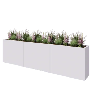 Jardinière XXL en acier - Rectangle - 300 x 40 x 80 cm - RAL9010 mat (blanc) - Sanc plaque de fond