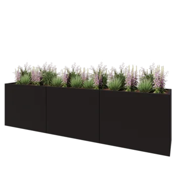 Jardinière XXL en acier - Rectangle - 300 x 50 x 80 cm - RAL9005 mat (noir) - Sanc plaque de fond