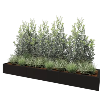 Jardinière XXL en acier - Rectangle - 300 x 60 x 30 cm - RAL9005 mat (noir) - Avec plaque de fond