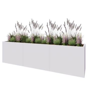 Jardinière XXL en acier - Rectangle - 300 x 60 x 80 cm - RAL9010 mat (blanc) - Avec plaque de fond