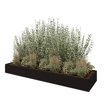 Jardinière XXL en acier - Rectangle - 300 x 80 x 30 cm - RAL9005 mat (noir) - Avec plaque de fond