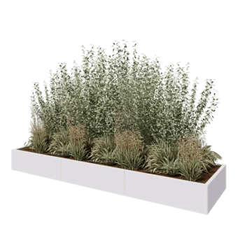 Jardinière XXL en acier - Rectangle - 300 x 80 x 30 cm - RAL9010 mat (blanc) - Sanc plaque de fond