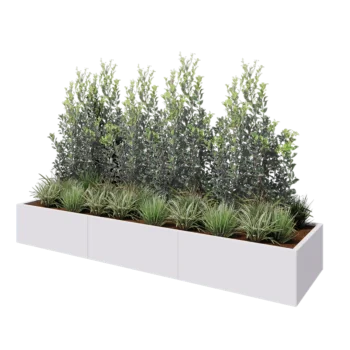 Jardinière XXL en acier - Rectangle - 300 x 80 x 40 cm - RAL9010 mat (blanc) - Avec plaque de fond