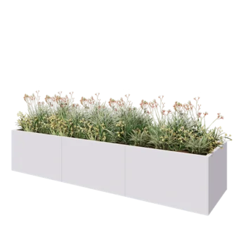 Jardinière XXL en acier - Rectangle - 300 x 80 x 60 cm - RAL9010 mat (blanc) - Avec plaque de fond