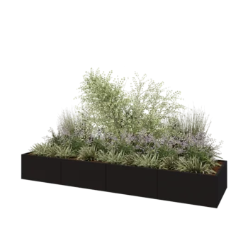 Jardinière XXL en acier - Rectangle - 400 x 100 x 50 cm - RAL9005 mat (noir) - Avec plaque de fond