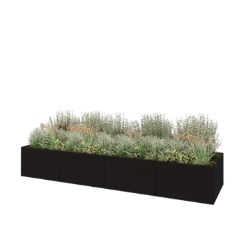 Jardinière XXL en acier - Rectangle - 400 x 100 x 60 cm - RAL9005 mat (noir) - Sanc plaque de fond