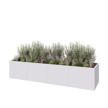 Jardinière XXL en acier - Rectangle - 400 x 100 x 80 cm - RAL9010 mat (blanc) - Sanc plaque de fond