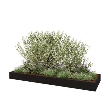 Jardinière XXL en acier - Rectangle - 400 x 120 x 30 cm - RAL9005 mat (noir) - Avec plaque de fond