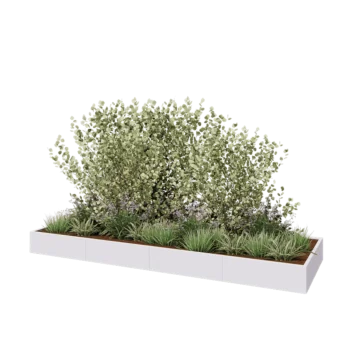 Jardinière XXL en acier - Rectangle - 400 x 120 x 30 cm - RAL9010 mat (blanc) - Sanc plaque de fond