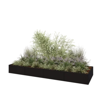 Jardinière XXL en acier - Rectangle - 400 x 120 x 40 cm - RAL9005 mat (noir) - Avec plaque de fond