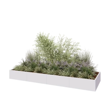 Jardinière XXL en acier - Rectangle - 400 x 120 x 40 cm - RAL9010 mat (blanc) - Avec plaque de fond