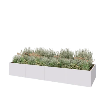 Jardinière XXL en acier - Rectangle - 400 x 120 x 60 cm - RAL9010 mat (blanc) - Sanc plaque de fond