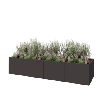 Jardinière XXL en acier - Rectangle - 400 x 120 x 80 cm - RAL7016 mat (gris anthracite) - Sanc plaque de fond